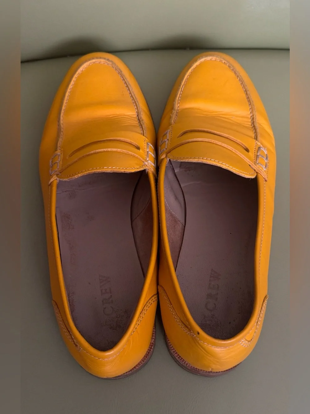 J. Crew Women’s Leather Penny Loafers in Mustard Yellow
